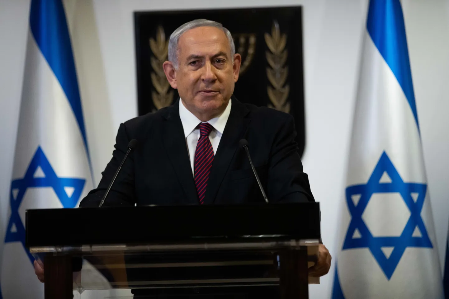 Iisraeli peaminister Binyamin Netanyahu poliitilist avaldust tegemas.