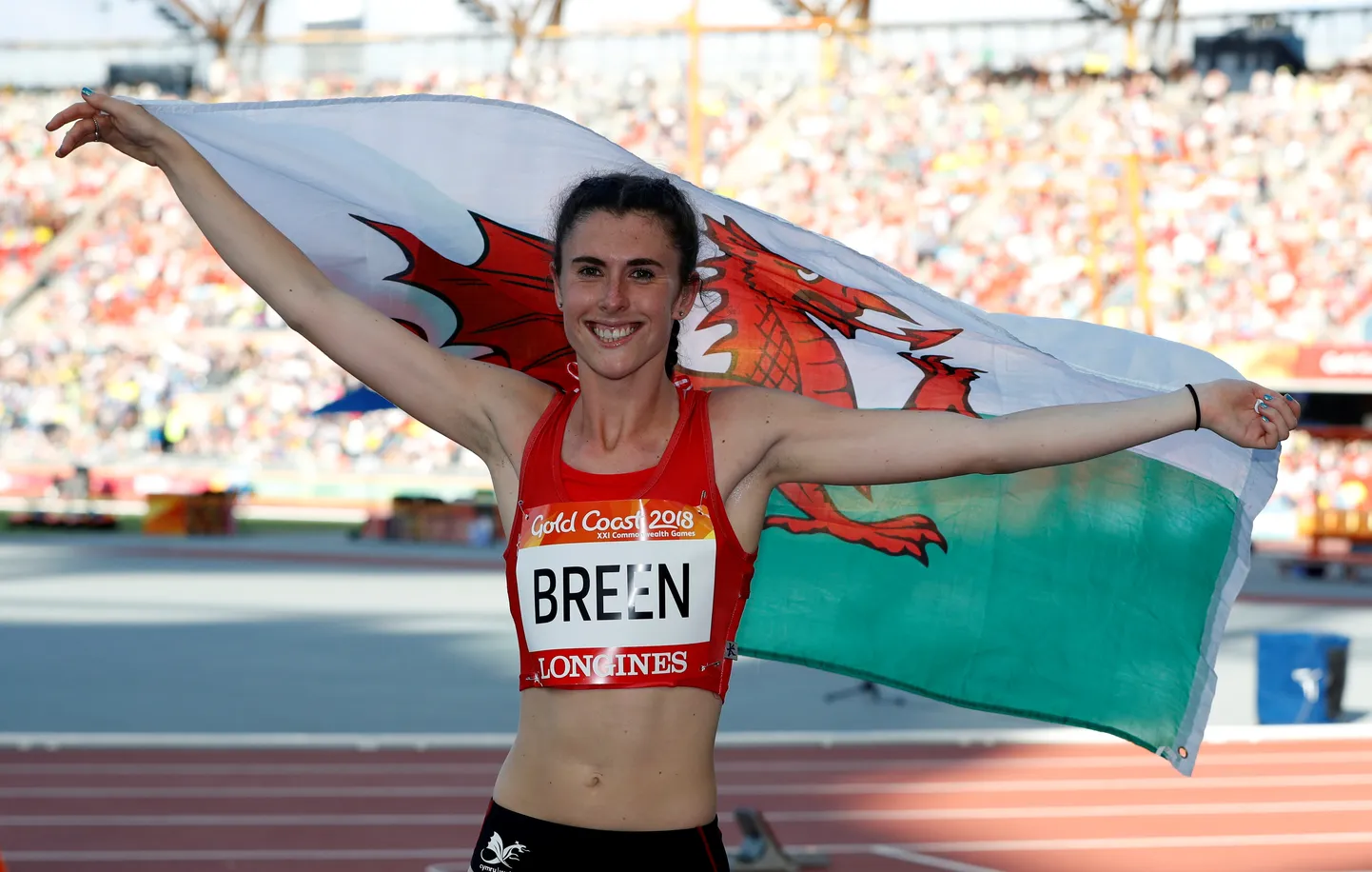 Olivia Breen aprillis 2018 Austraalias Gold Coastil rahvaste ühenduse mängudel pärast naiste kaugushüppe võitmist