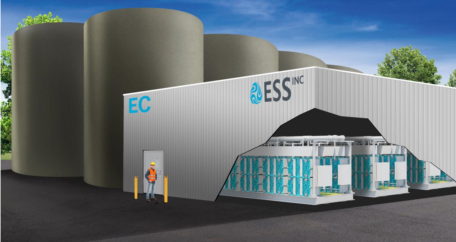 ESSi suurem salvestusrajatis, mis mahutab kuni 74 MWh elektrienergiat ning mahub umbes 60 x 60 meetrisele alale.