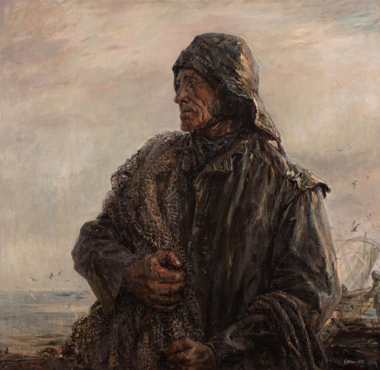 Evald Okase töö «Vana kalur» (1955) müüdi Haus Galerii 2021. aasta vanema kunsti klassika oksjonil 58 000 euroga.
