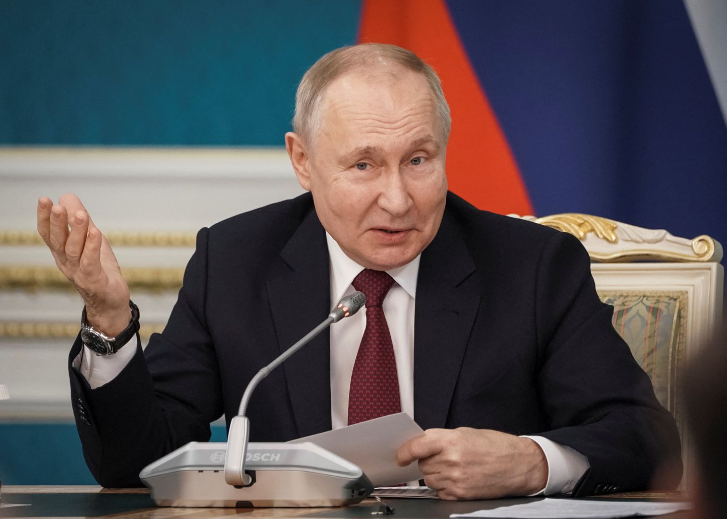 Venemaa president Vladimir Putin rääkimas 9. novembril 2023 Kasahstani pealinnas Astanas kohtumisel Kasahhi presidendi Kasõm-Žomart Tokajeviga.