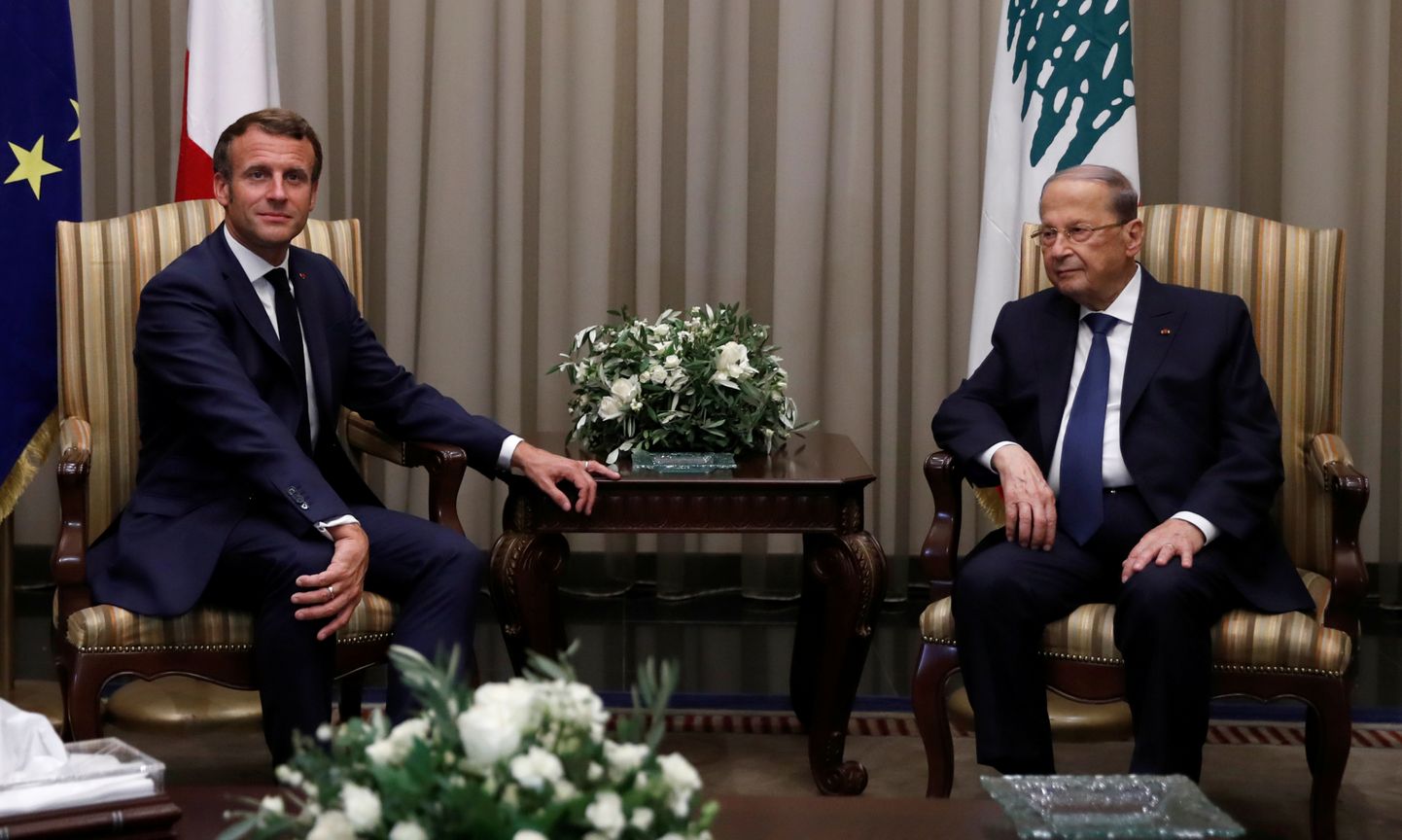 Emmanuel Macron ja Michel Aoun Beirutis.
