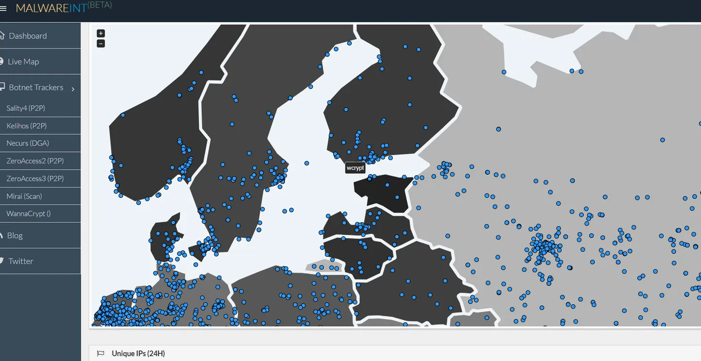 MalwareTech kaart Eesti kohta