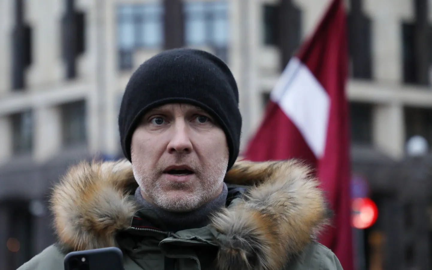 Алдис Гобземс на акции протеста