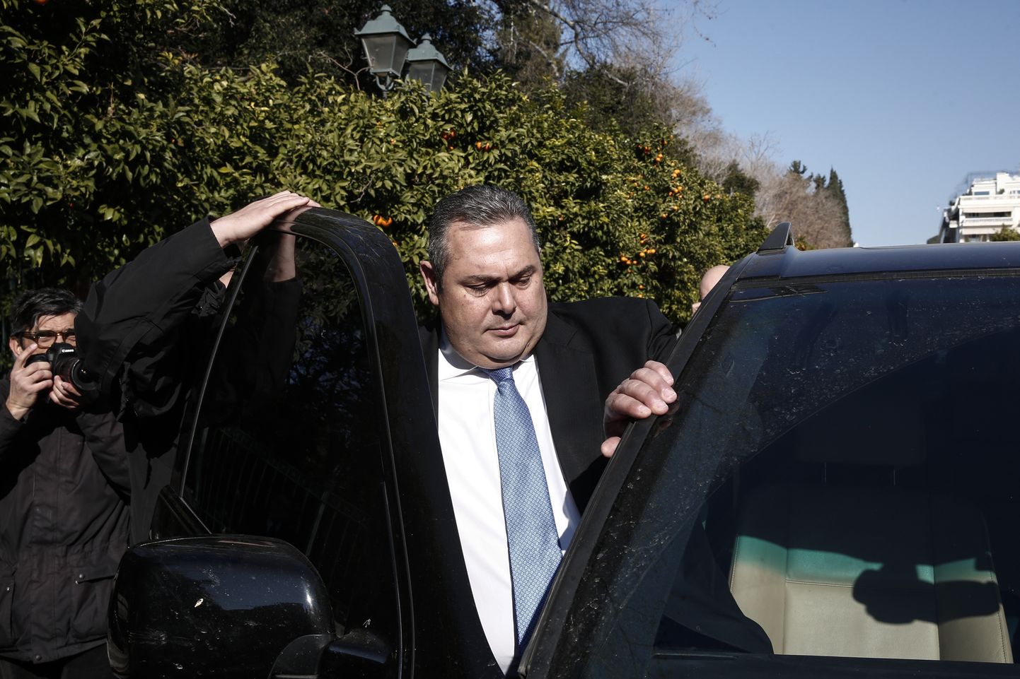Kreeka kaitseminister Panos Kammenos lahkumas täna hommikul kohtumiselt peaminister Aléxis Tsíprasega.