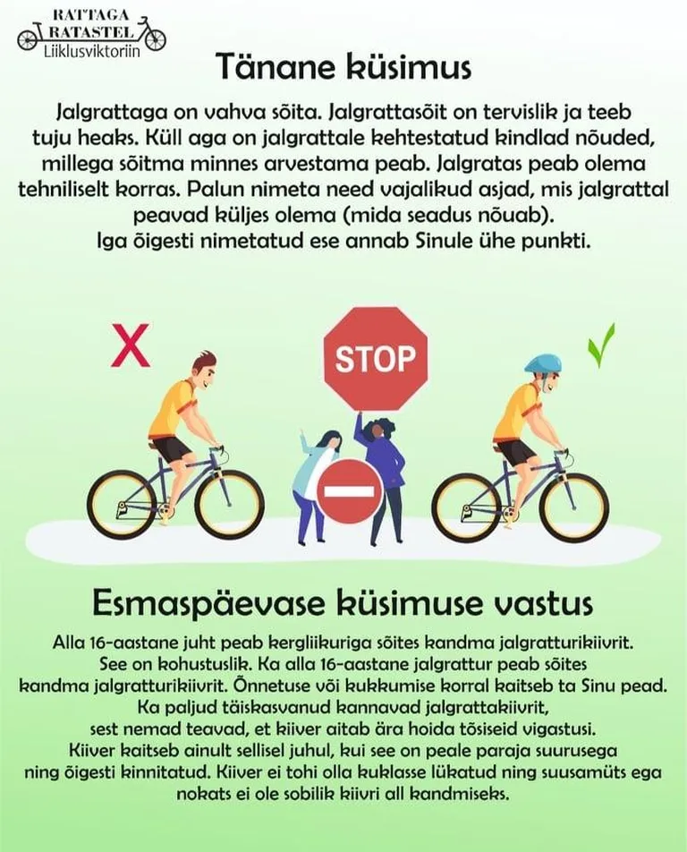 Lastele esitatud küsimus töökorras ratta kohta ja vastus eelmise päeva küsimusele
