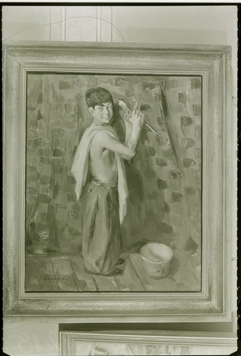 Kaarel Liimand. Robert. Mustlaspoiss sinistes pükstes. Õli. Viidi 1941. aastal
evakueerimiseks Eestiranna pardale