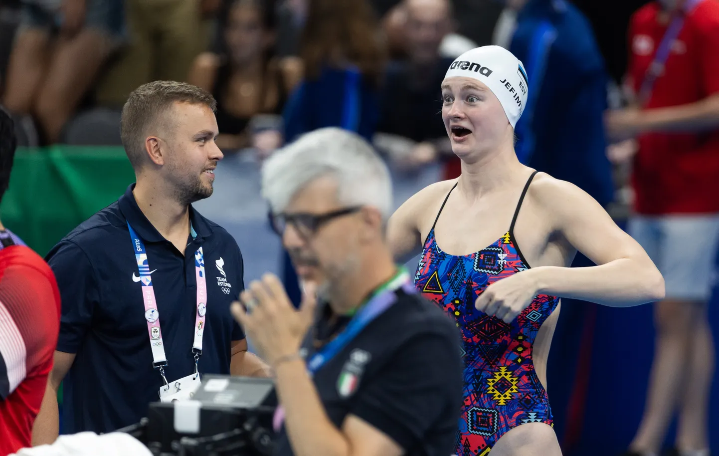 Foto Pariisi olümpialt. Eneli Jefimova emotsioon sobib hästi kirjeldama ka praegust olukorda. Treener Henry Hein (vasakul) usub, et tema hoolealune lahkub Ungarist kahe MMi medaliga.