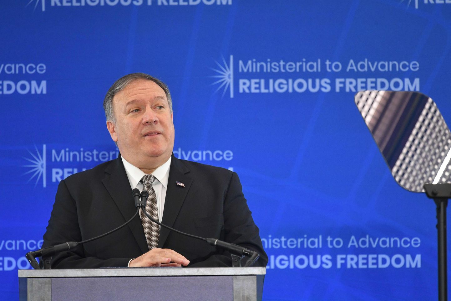 USA välisminister Mike Pompeo peab kõne Washingtonis toimunud usuvabaduse konverentsil.