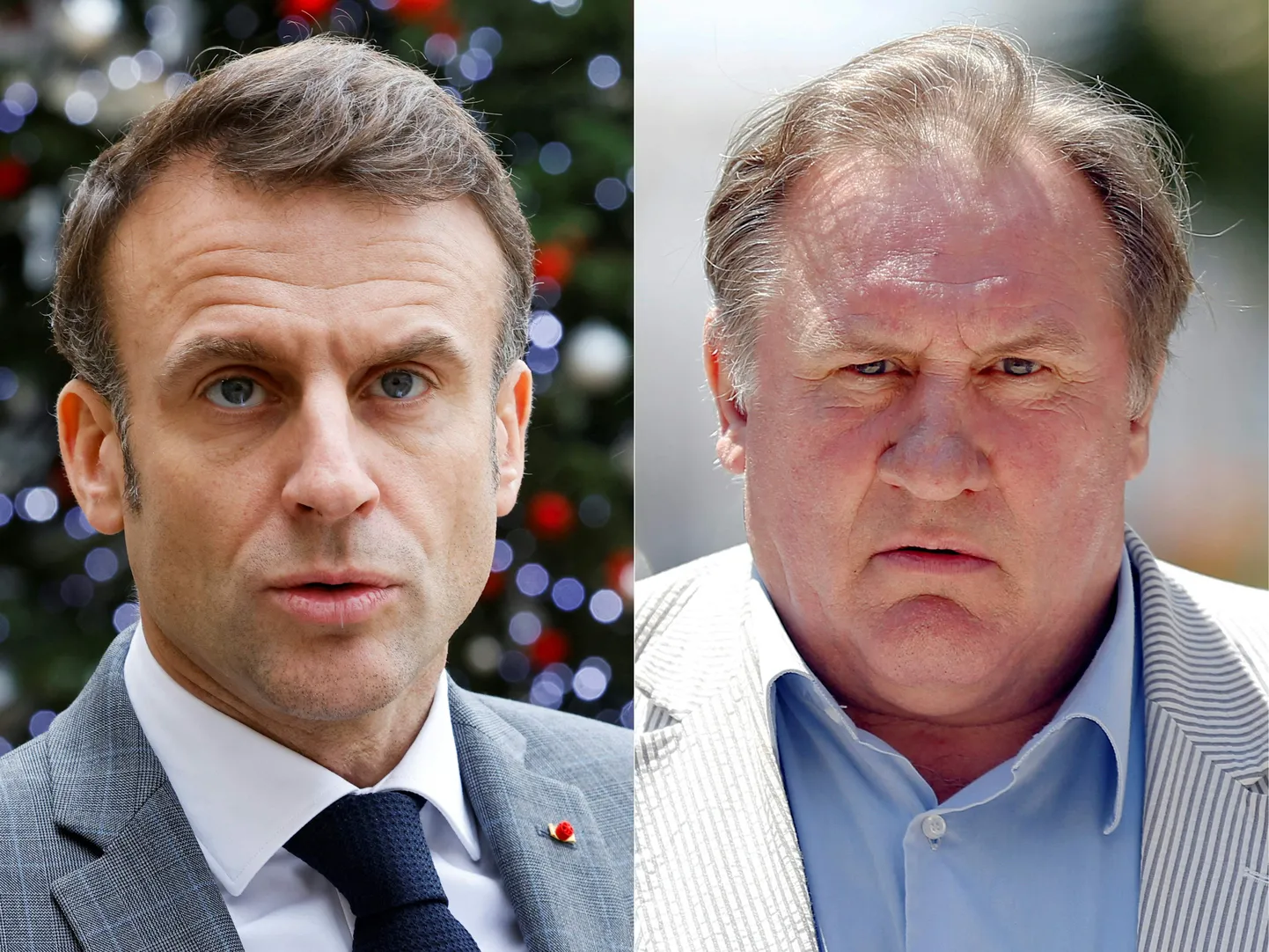 Francijas prezidents Emanuels Makrons un franču aktieris Žerārs Depardjē.