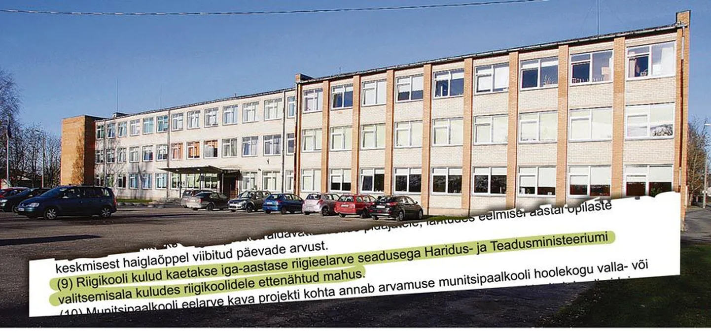 Ehkki enamikul valdadel ja linnadel on raha gümnaasiumis õppivate noorte kohamaksu tasumiseks eelarvesse kavandatud, ei rutta keegi seda üle kandma. Omavalitsusjuhid viitavad seadusepunktile, mis ütleb, et riigikool on ministeeriumi ülalpidamisel. Nii tuleb riigil Kaare kooli ruumides õppivate gümnasistide eest täiel määral endal tasuda.
