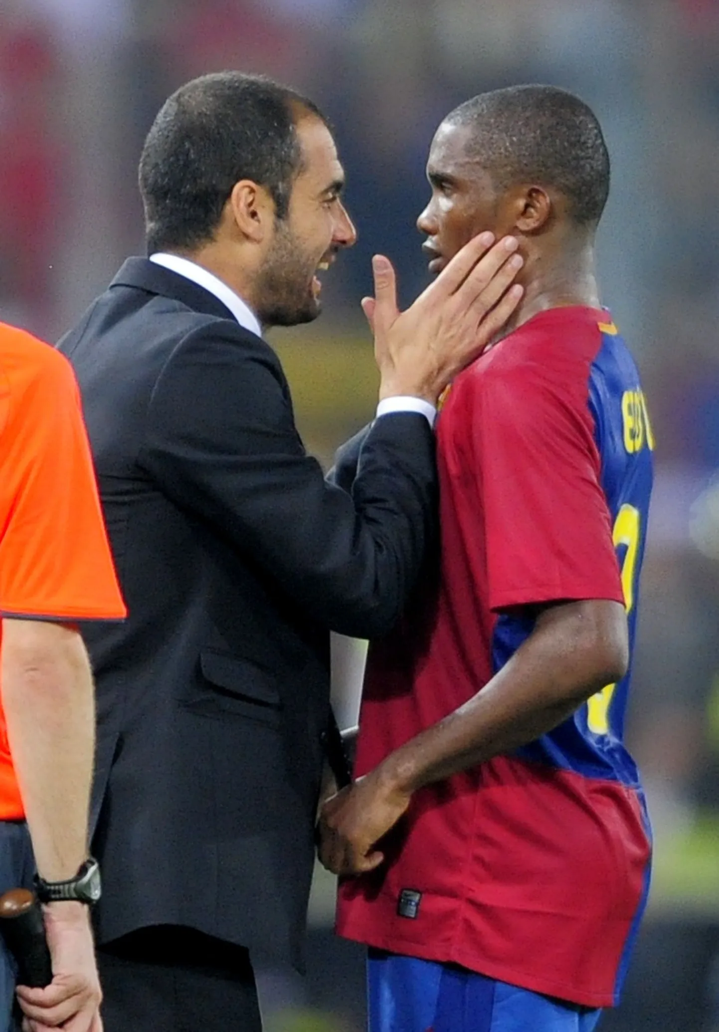 Pep Guardiola (vasakul) ja Samuel Eto'o 2009. aasta Meistrite liiga finaali ajal, kus Barcelona alistas Manchester Unitedi.