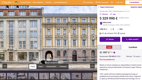 ULMELINE HINNASILT ⟩ 5,3 miljoni euro eest saab kolida Narva maanteele. Vaata, milline luksuskorter selle raha eest vastu vaatab