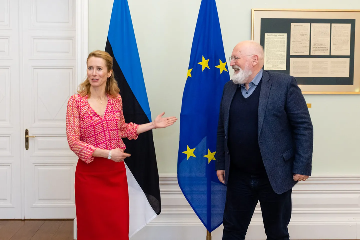 Peaminister Kaja Kallas kohtus Euroopa Komisjoni juhtiva asepresidendi Frans Timmermansiga.
