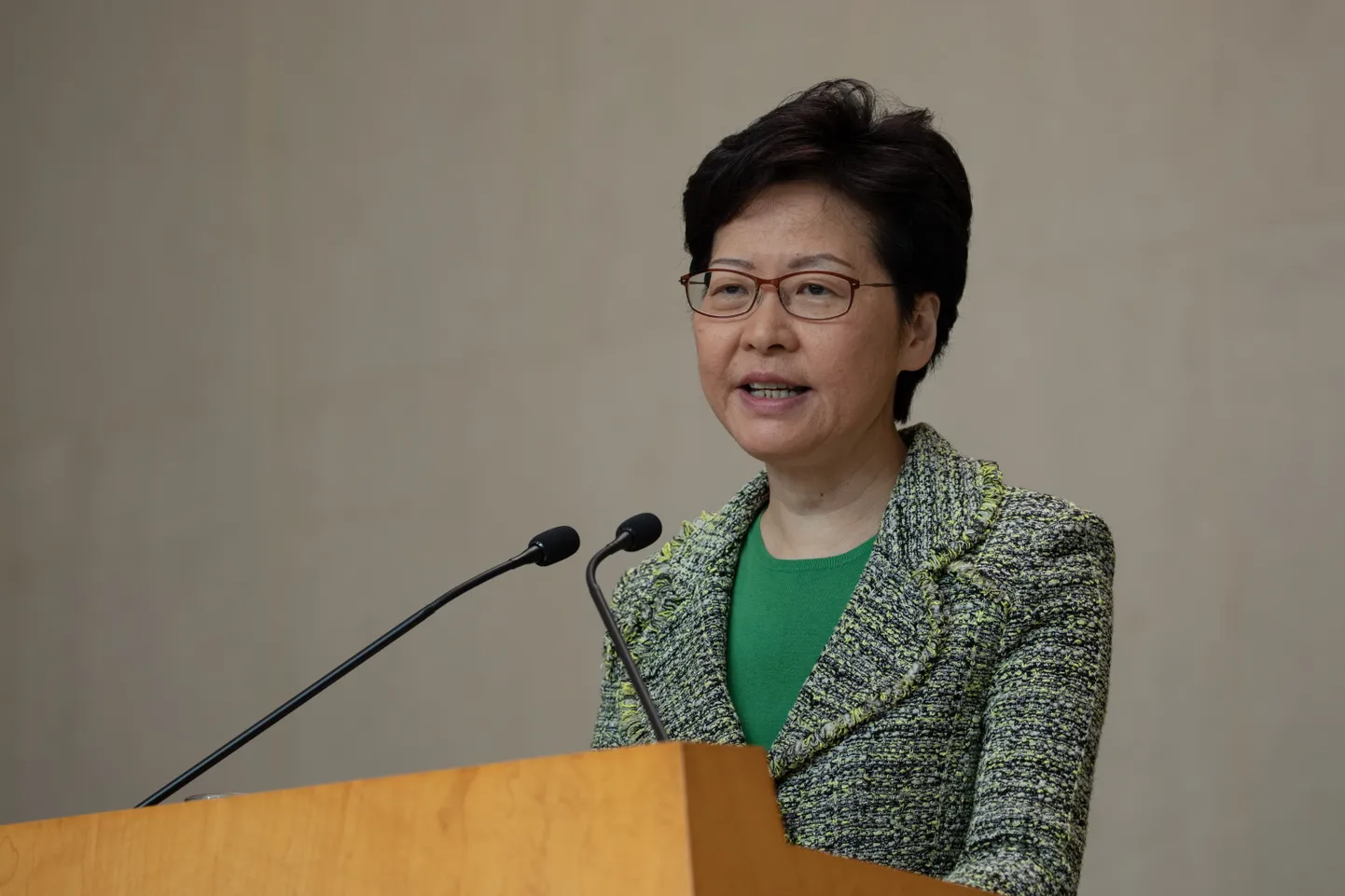 Hongkongi tegevjuht Carrie Lam teisipäeval pressikonverentsil.