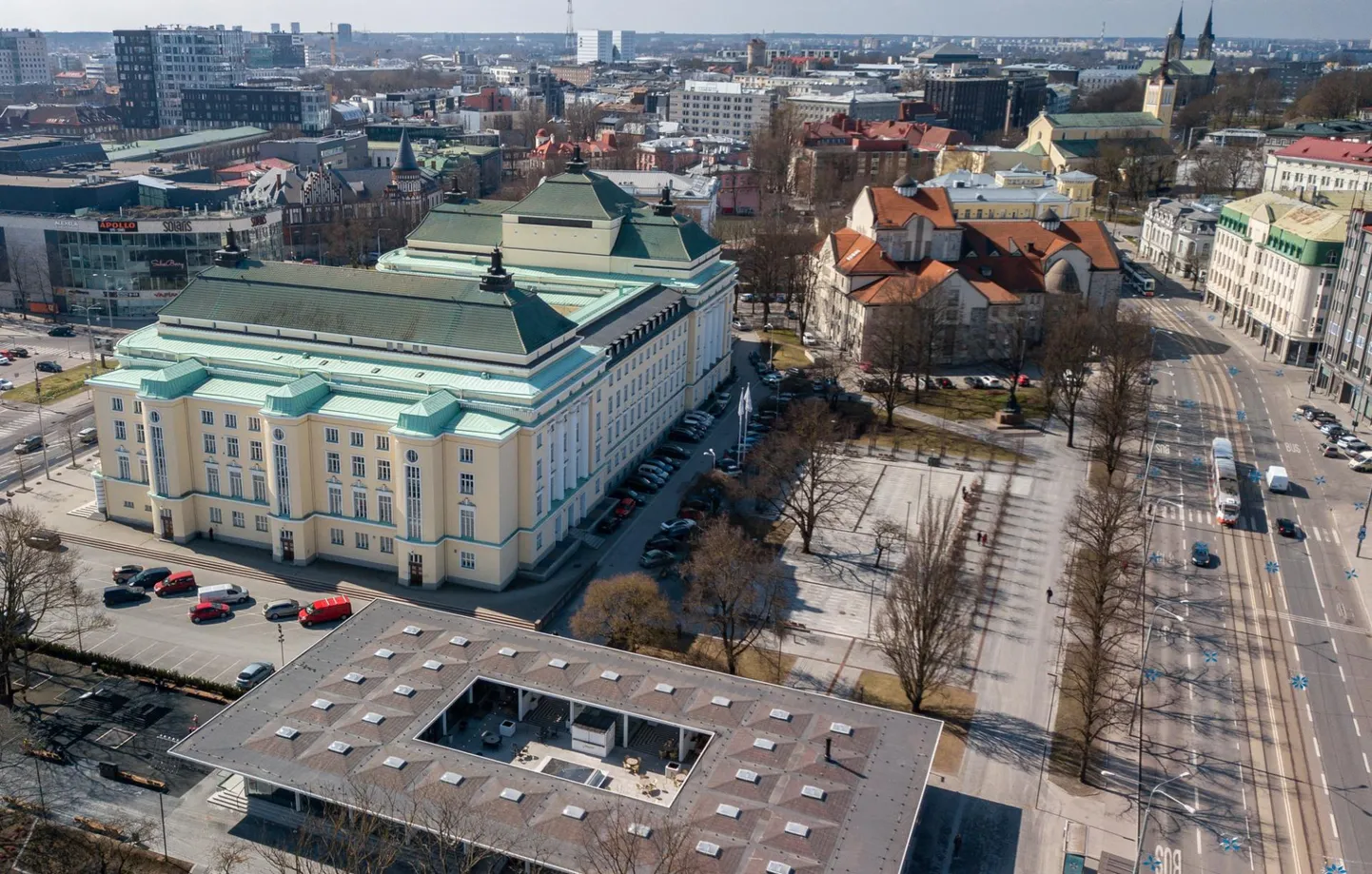 Rahvusooper Estonia juurdeehituse asukoht. Droonifoto.