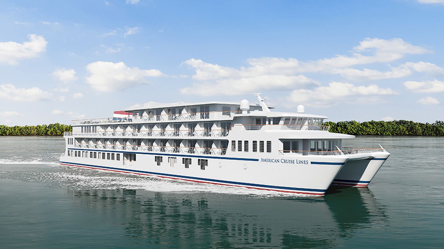American Cruise Lines 109 reisijat mahutav ristluslaevamudel Project Blue on mõeldud turismireisideks jõgedele ja rannalähedasele merele