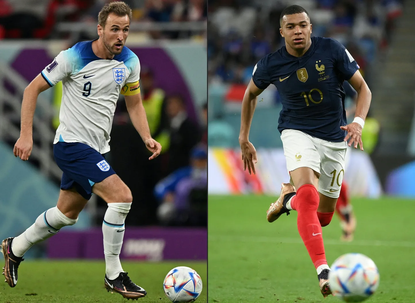 Inglismaa kapten Harry Kane ja Prantsusmaa tähtründaja Kylian Mbappe.