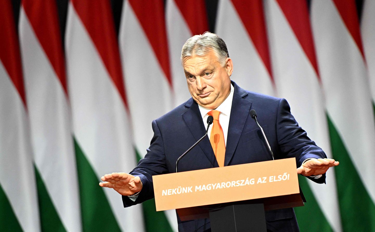 Премьер-министр Венгрии Виктор Орбан выступает с обращением к партии Fidesz в Будапеште 18 ноября.