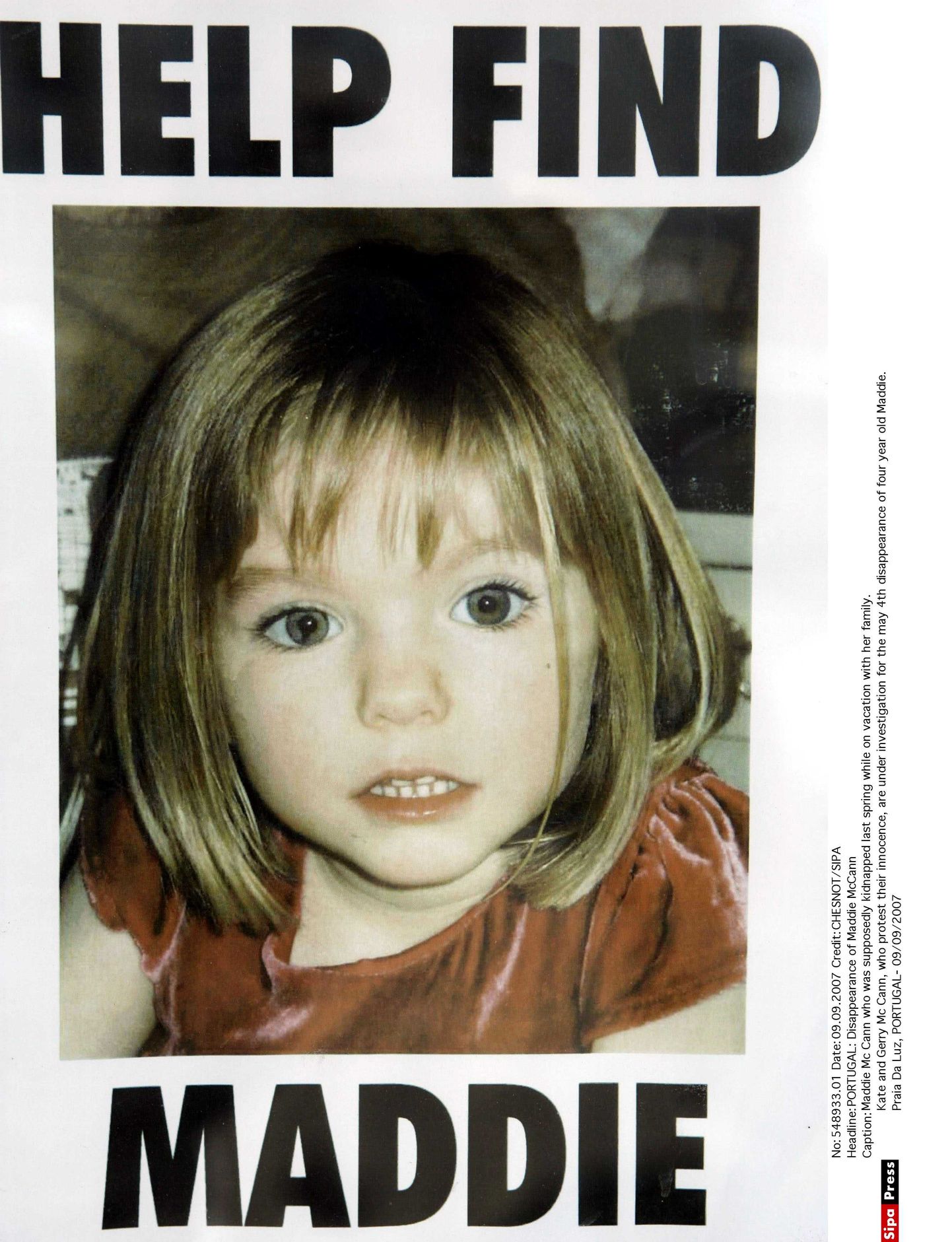 Madeleine McCann  2007. aasta tagaotsimisplakatil