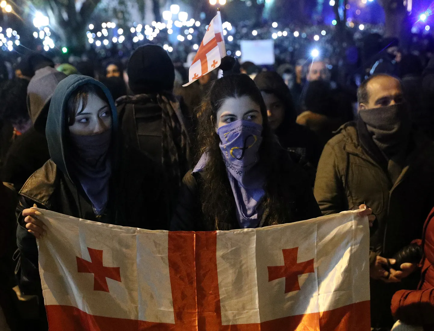 Демонстранты собрались перед зданием парламента в Тбилиси, столице Грузии, вечером 1 декабря.