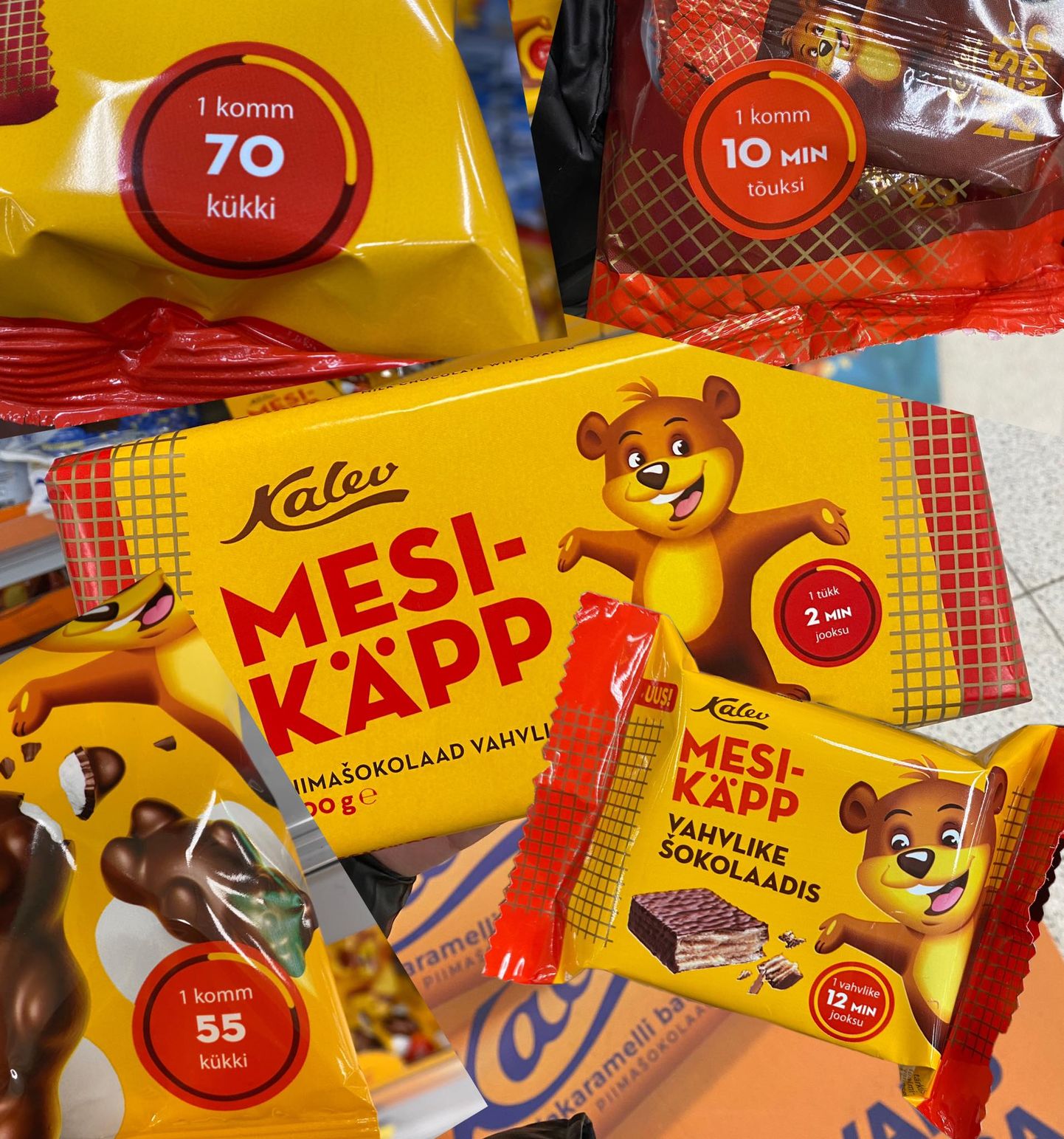 На упаковке шоколада Kalev указано, сколько вам нужно тренироваться, чтобы сжечь калории, полученные со съеденными конфетами.