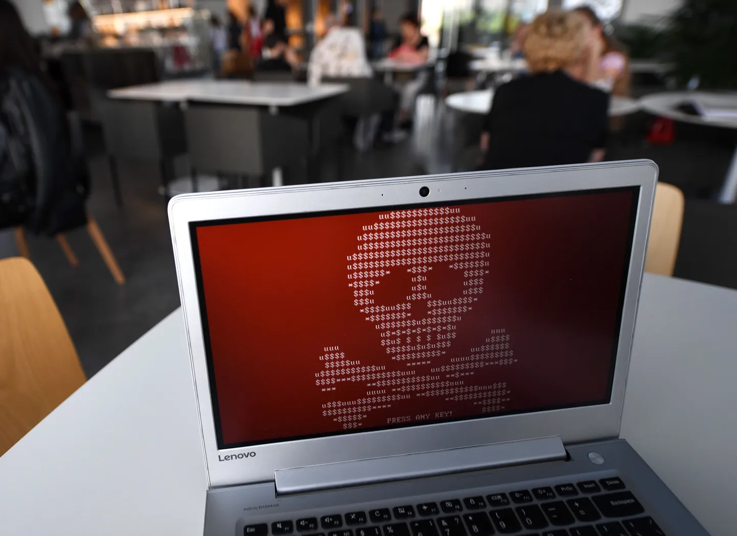 YEKATERINBURG, RUSSIA - JUNE 28, 2017: A computer hacked by a virus known as Petya. The Petya ransomware cyber attack hit computers of Russian and Ukrainian companies on June 27, 2017. Donat Sorokin/TASS