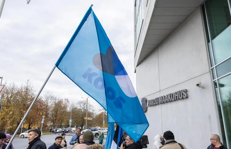 Вмешательство в выборы и помощь марионеточным правительствам в приходе к власти было традиционным гибридным оружием Российской Федерации и ее предшественников. Пикет, организованный политической партией Koos в поддержку Айво Петерсона перед Харьюским уездным судом.
