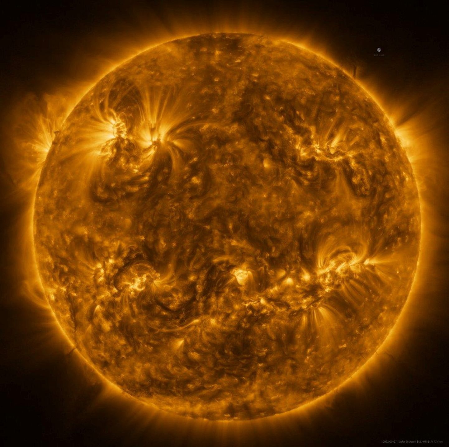 Vaade Päikesele kosmoselaevalt Solar Orbiter. Pilt on illustreeriv