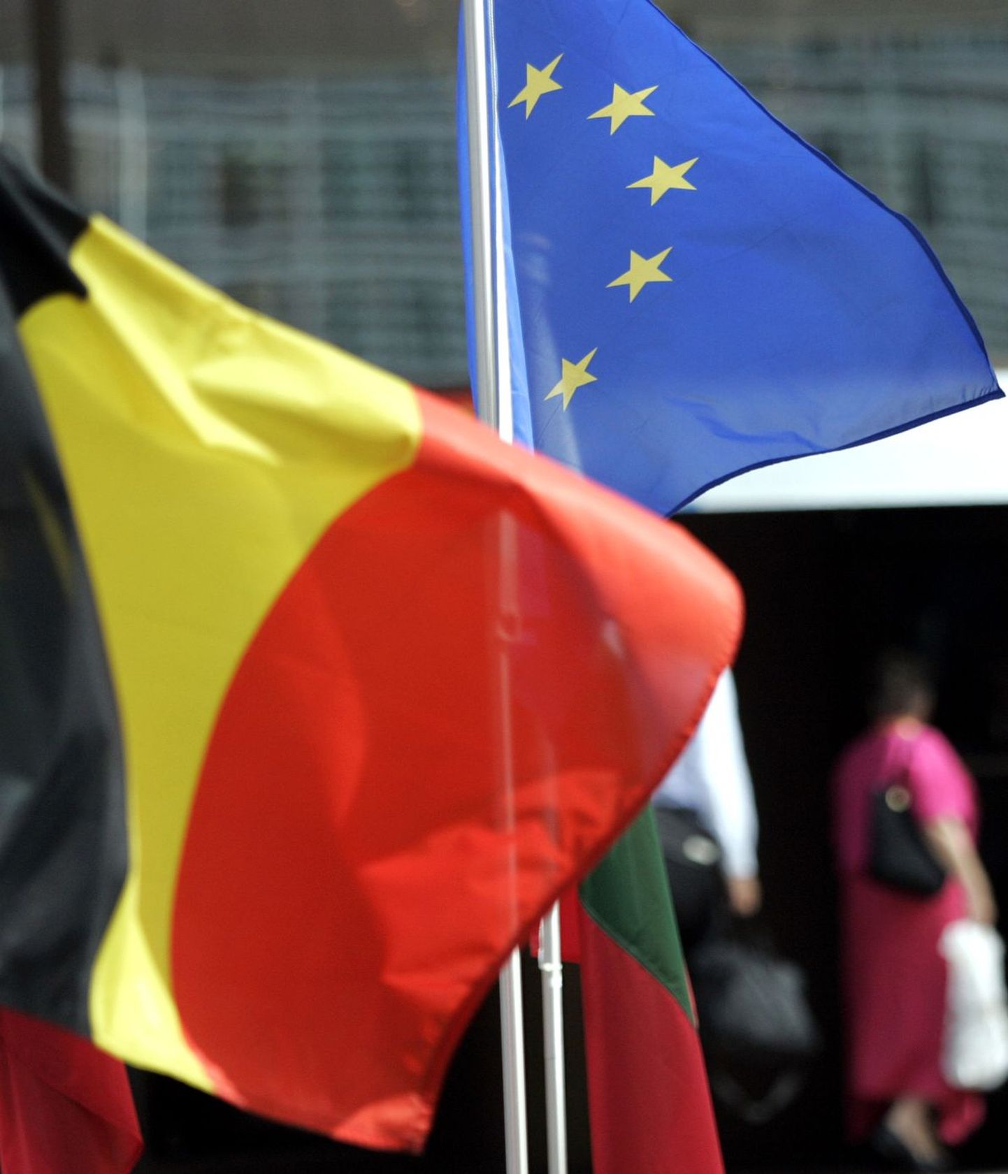 Belgia Kuningriigi ja Euroopa Liidu lipud.
