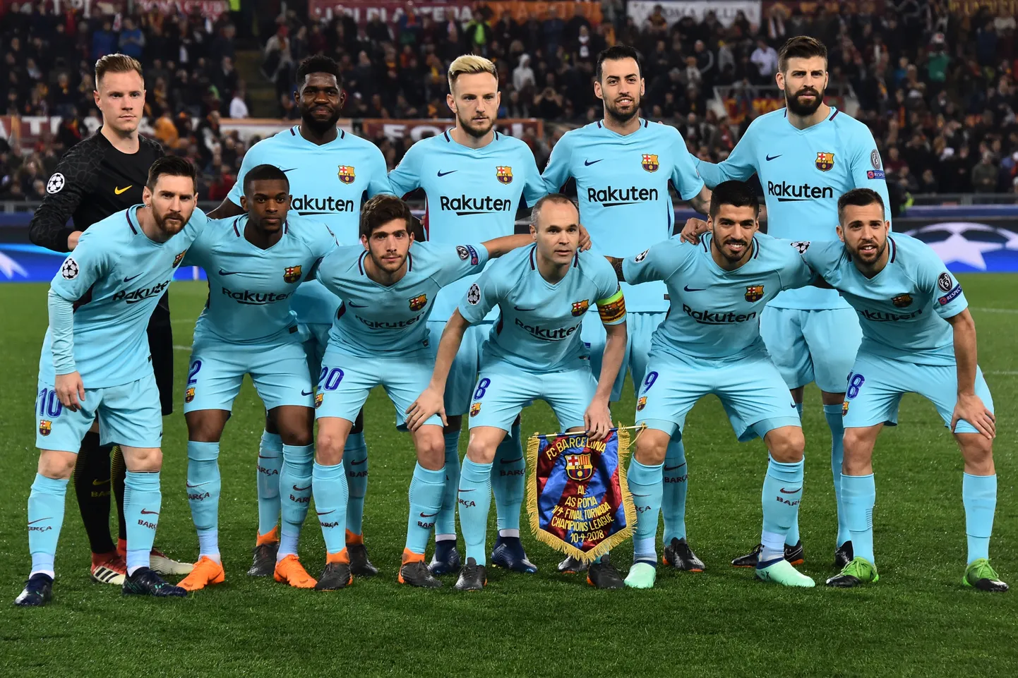 Barcelona jalgpallimeeskonna algkoosseis Meistrite liiga veerandfinaalis Romaga. Philippe Coutinho meeskonda ei saanud sarja reeglite tõttu aidata.