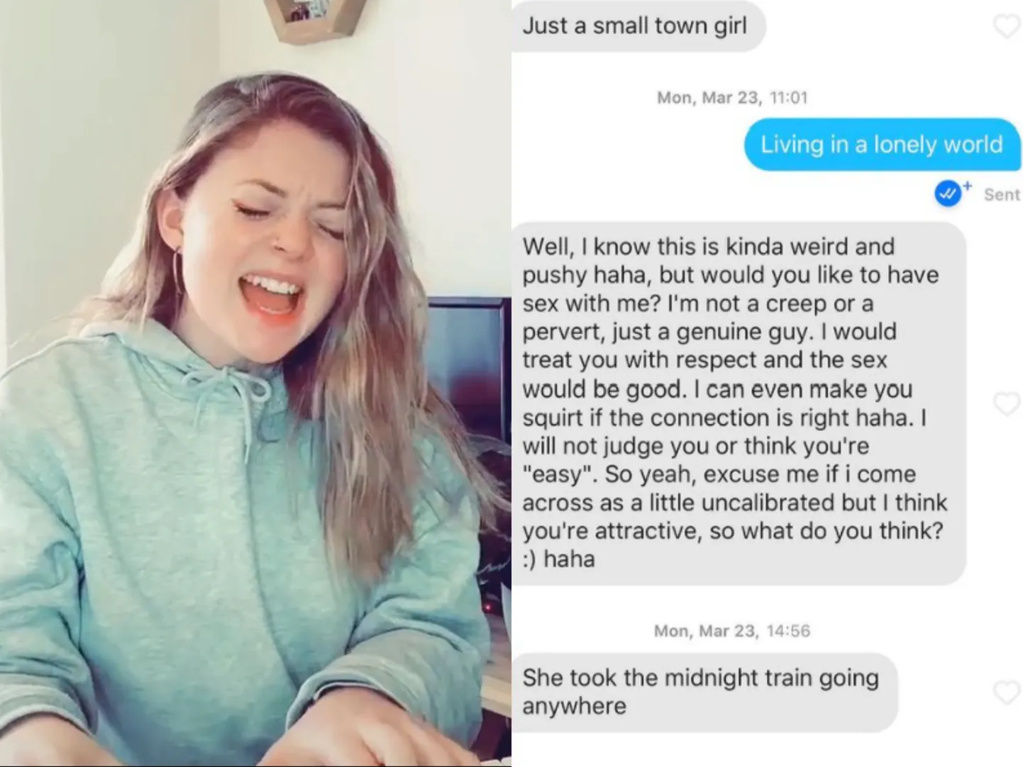 See naine muudab kohutavad Tinderi sõnumid imekauniteks ballaadideks.
