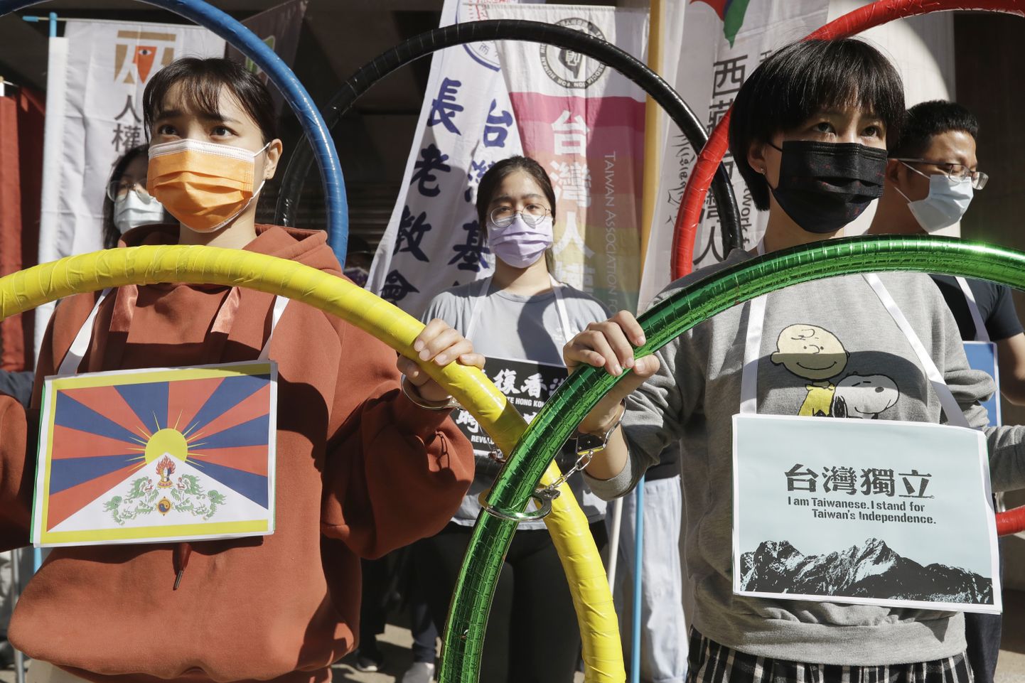 Taiwani inimõiguslased avaldamas meelt Pekingi taliolümpia boikottimise nimel.