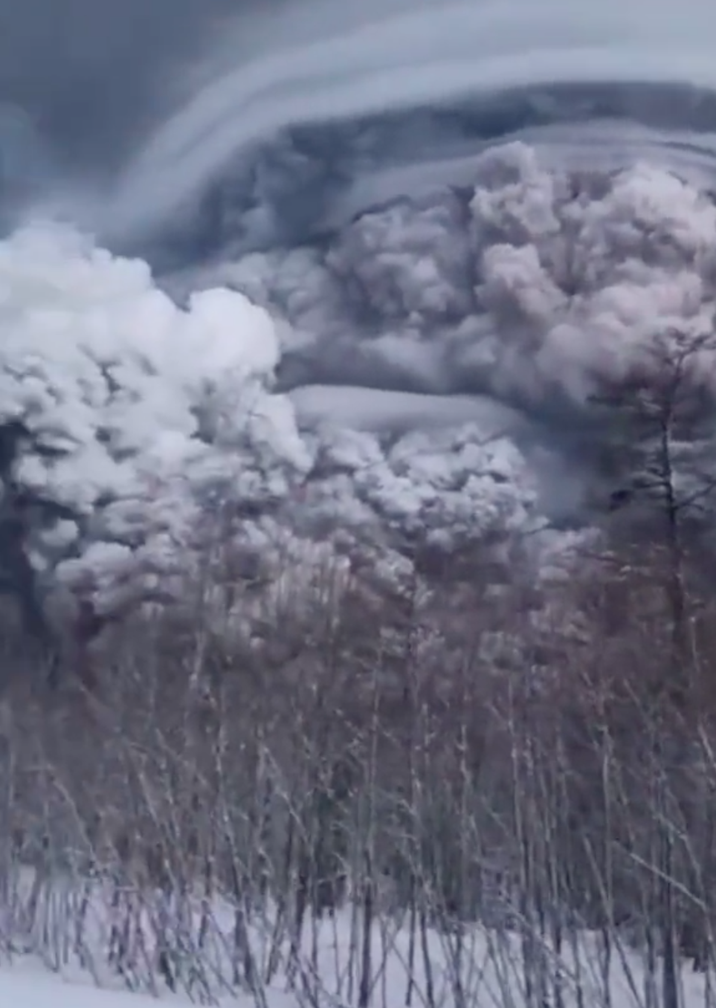 Извержение вулкана Шивелуч на Камчатке, Россия