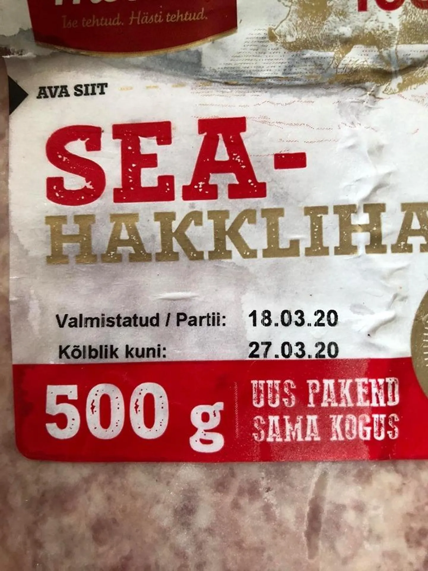 Aegumistähtaja ületanud hakkliha Tapa koolilapsele saadetud pakis.