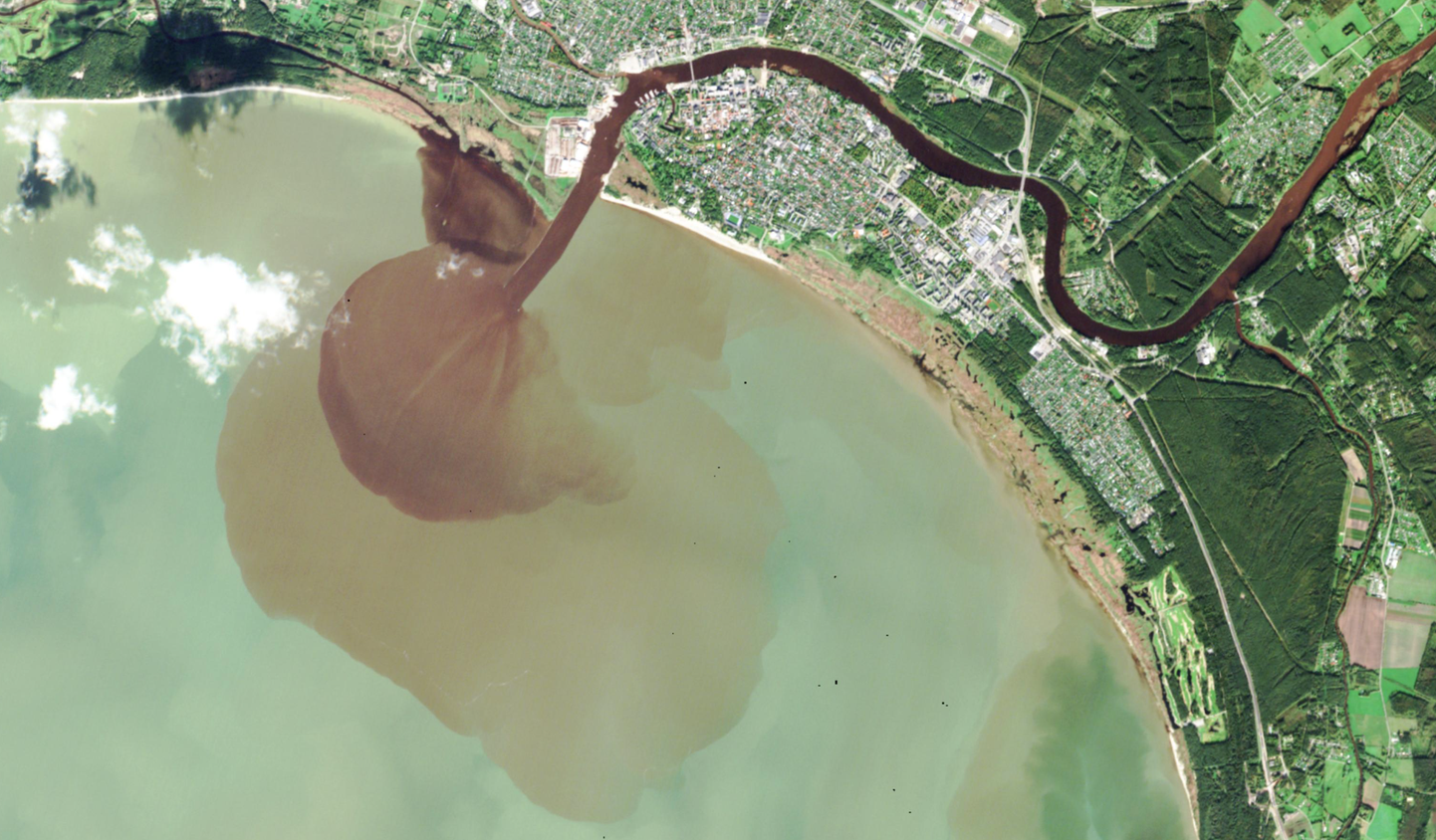 Jõgedest Pärnu lahte jõudvad lahustunud orgaanilised ained tekitavad merre pruune laike.