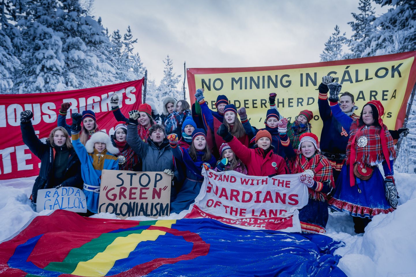 Keskkonnakaitse ühendus Fridays for Future avaldab meelt kaevandusprojekti vastu Rootsis Lapimaal 5. veebruar 2022.