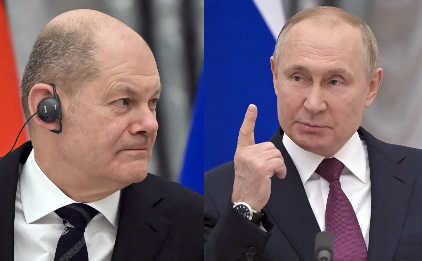 Канцлер ФРГ Олаф Шольц и президент РФ Владимир Путин в Кремле, 15 февраля 2022 года.