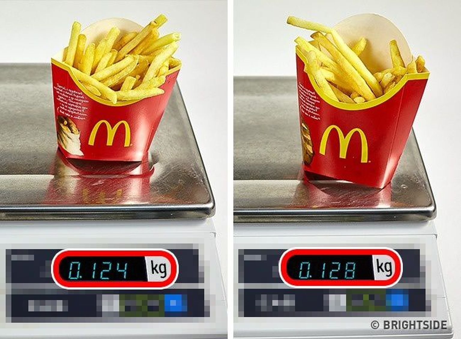 McDonald'si friikartulid. Paremal keskmine pakk, vasakul suur.