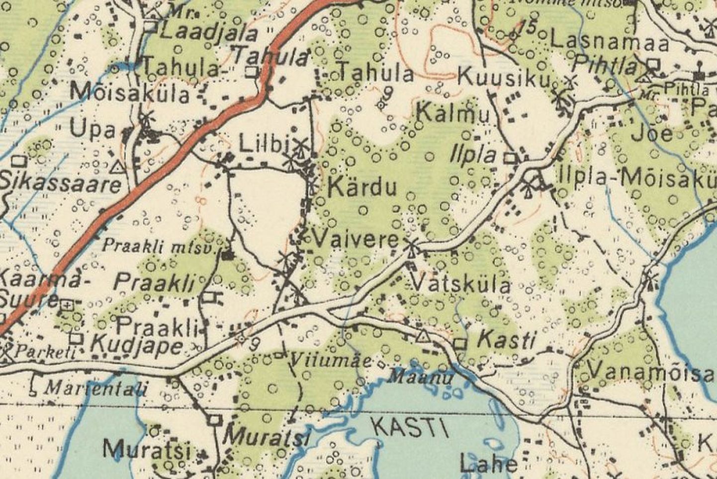 Eesti Vabariigi ülevaatekaart 1:200 000 (1938) fragment.