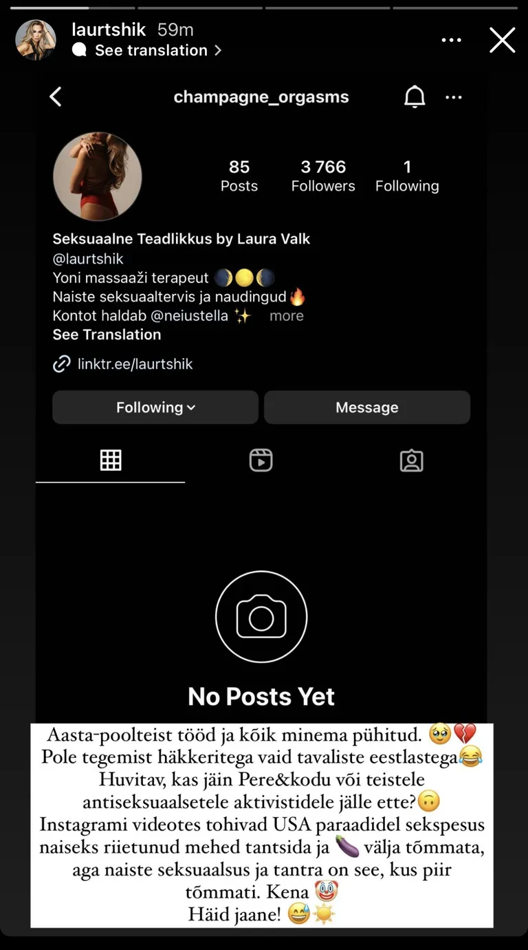 Kuvatõmmis Instagrami loost.