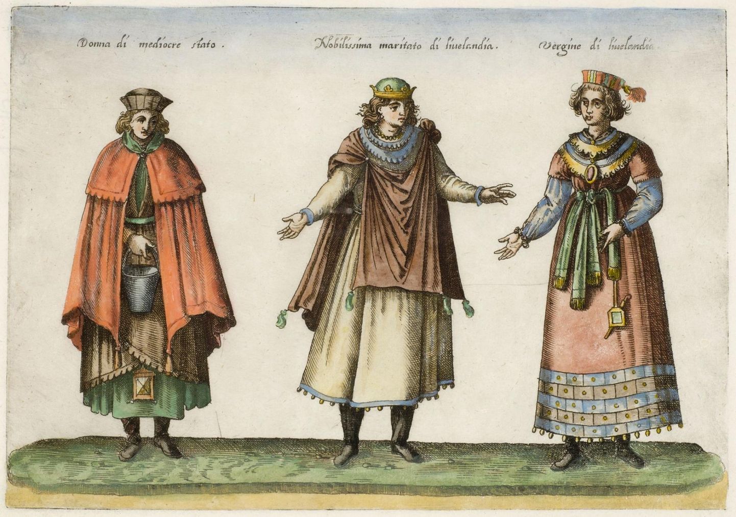 B. Grassi Romano. Liivimaa naiste kostüümid. 1585. Vasegravüür.