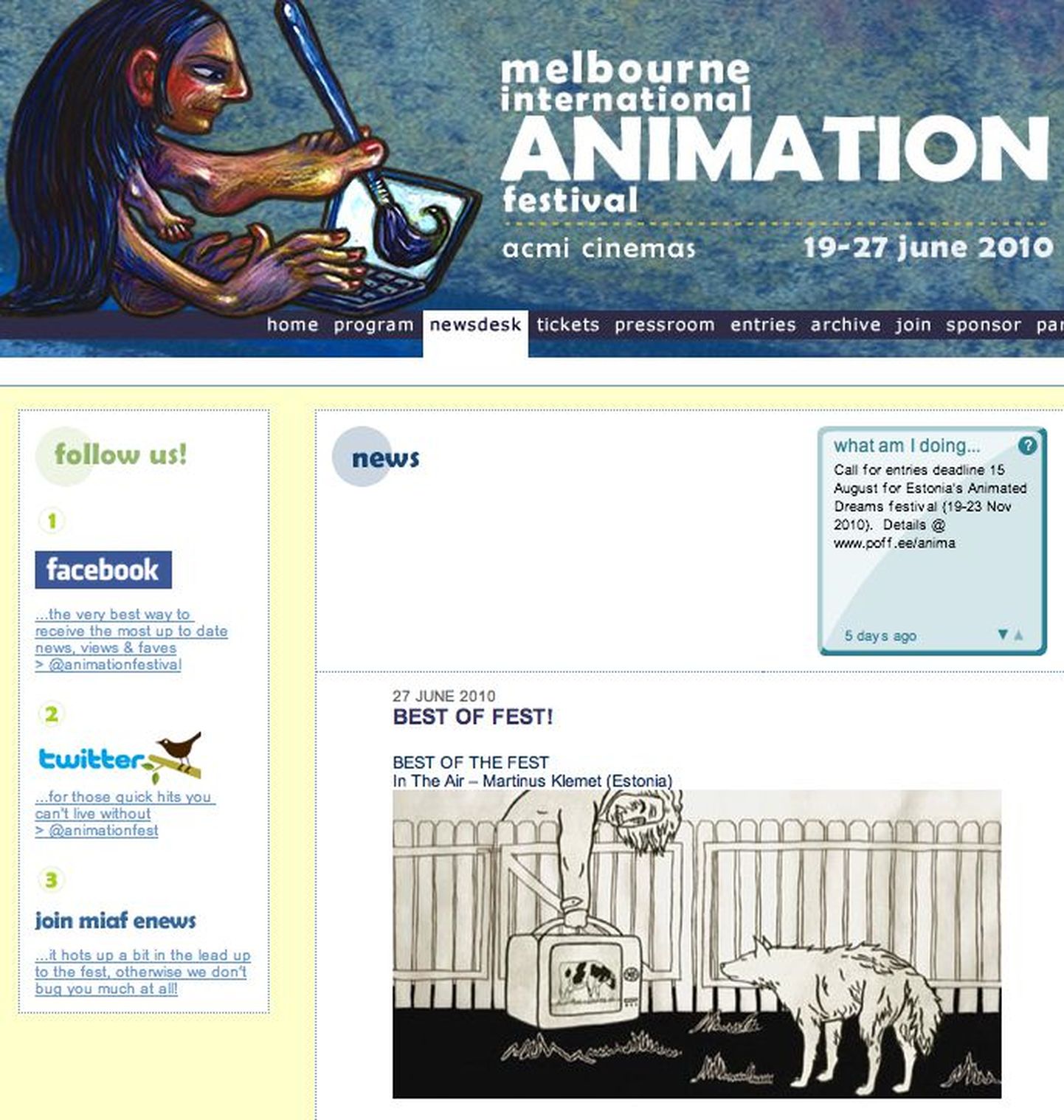 Melbourne'i animafilmide festivali koduleht.