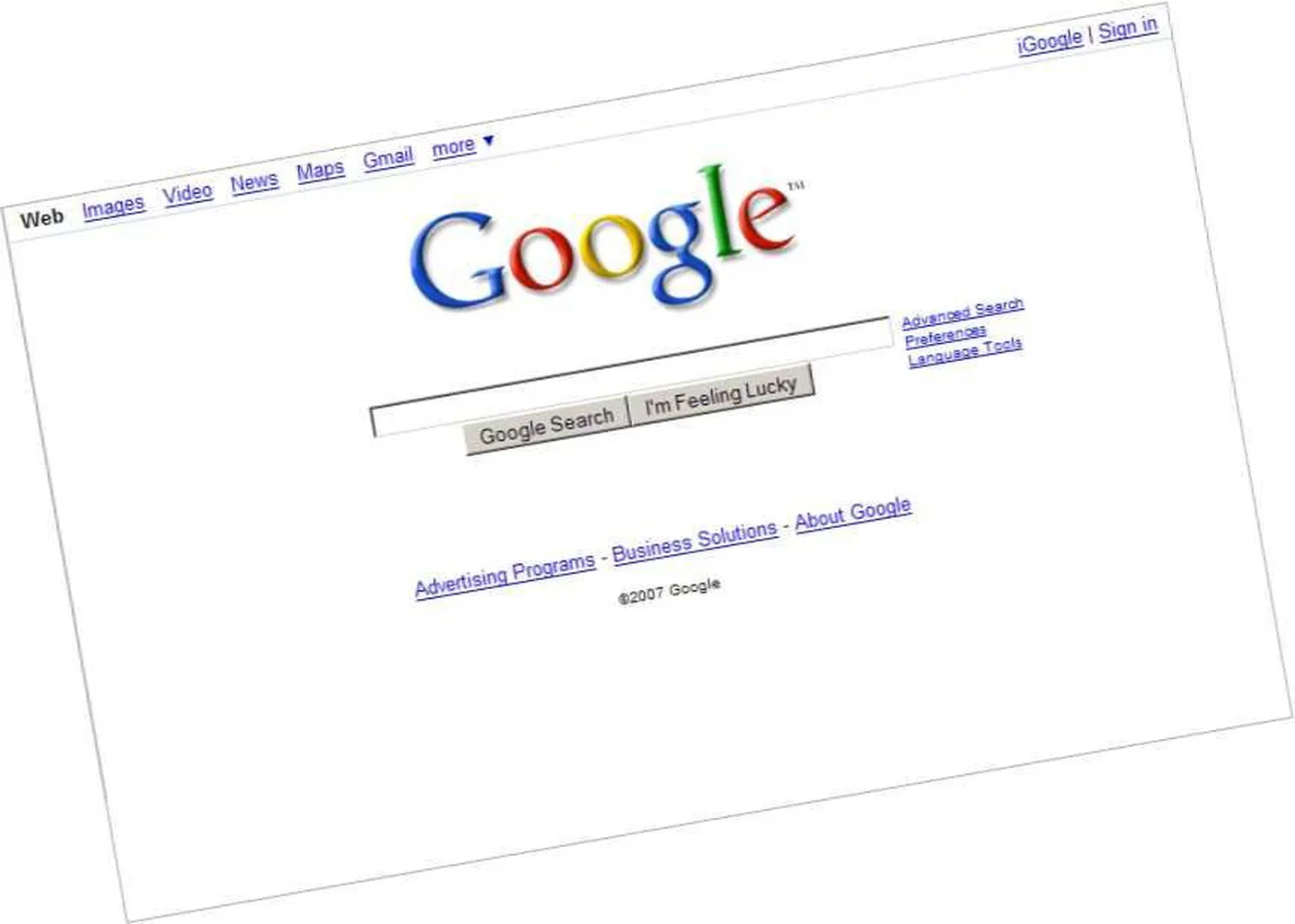 Google`i otsingumootori avaleht..