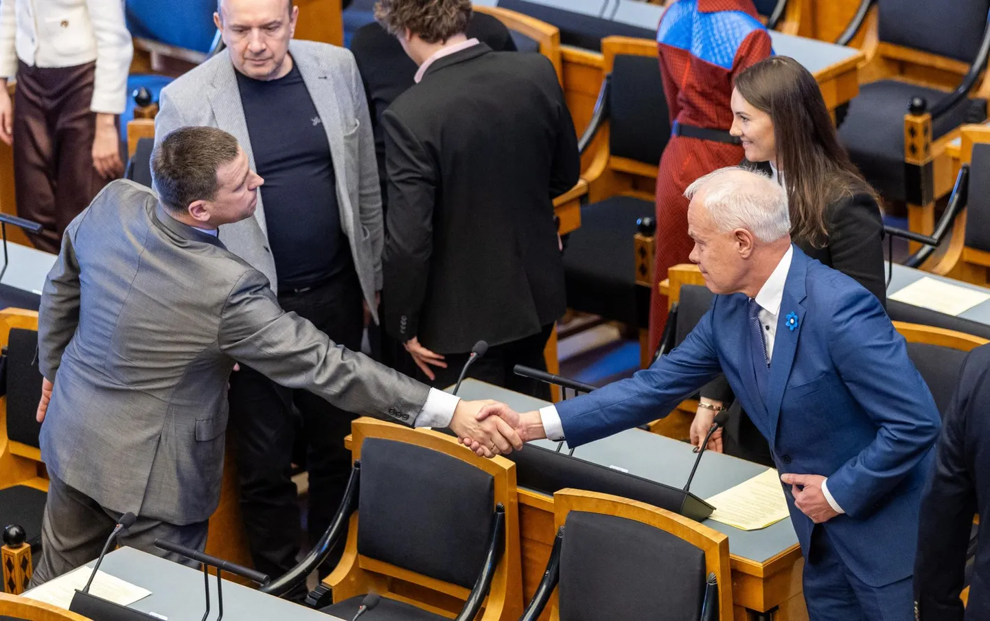 04.04.2024, Tallinn. Riigikogu juhatuse valimine. Aseesimeesteks valitud Toomas Kivimägi ja Jüri Ratas (vasakul).
