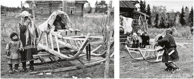 Karupeied Handi-Mansi rahvusringkonnas Hullori külas 19. septembril 1969. Hant Aleksei Togolmazov (parempoolsel pildil) on metsas nülginud karu, pannud naha koos pea ja käppadega reele ja toonud külasse. Peied koos tantsu ja lauluga kestavad kolm kuni viis päeva.
Togolmazovi naine Anastassia (vasakpoolsel pildil) peidab oma nägu karu eest, sest karu peetakse «isaks» ja naine peab varjama nägu mehe kõigi vanemate meessugulaste eest. Poeg Pjotr vaatab oma elu esimest karu.