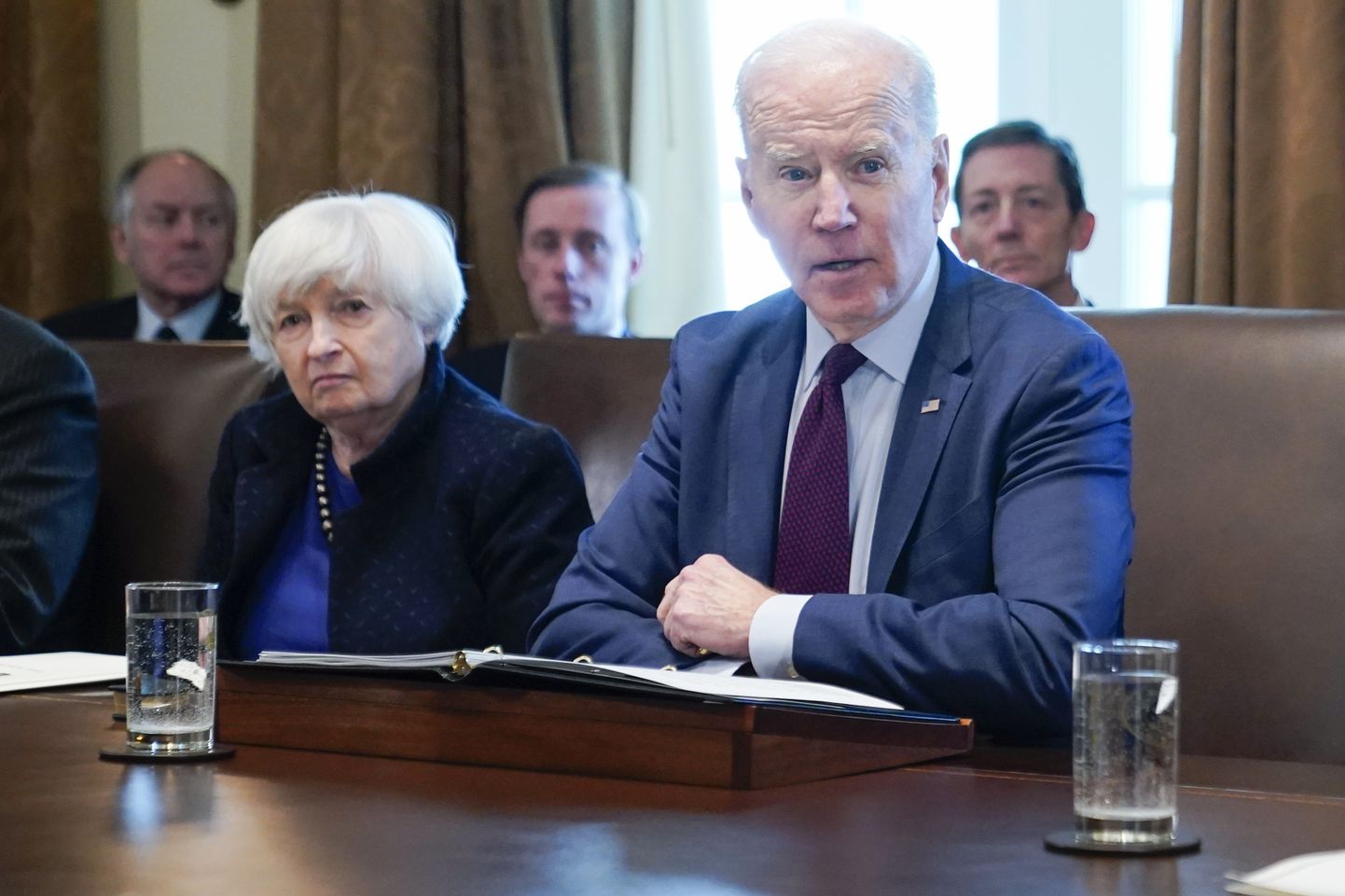 USA president Joe Biden ja rahandusminister Janet Yellen valitsuse koosolekul Valges Majas.