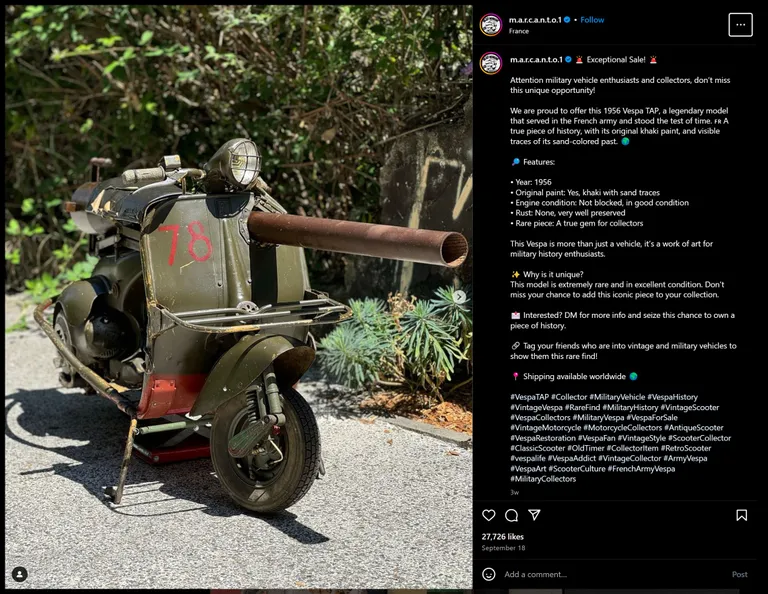 Lähemat infot müügil oleva motorolleri kohta jagab müüja Instagramis.