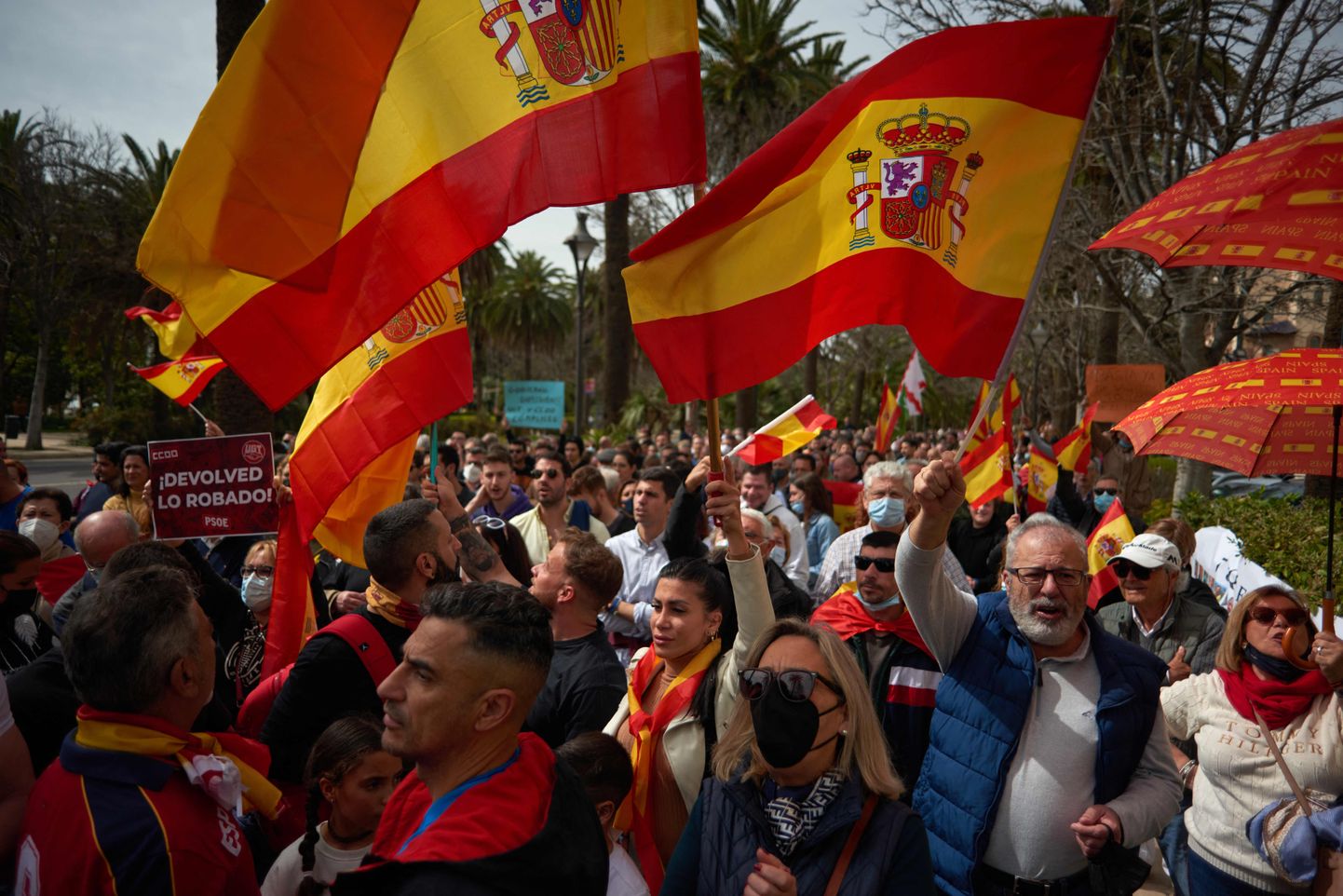 Hispaania paremäärmusliku erakonna Vox korraldatud protest hinnatõusu vastu Madridis. 19. märts 2022.