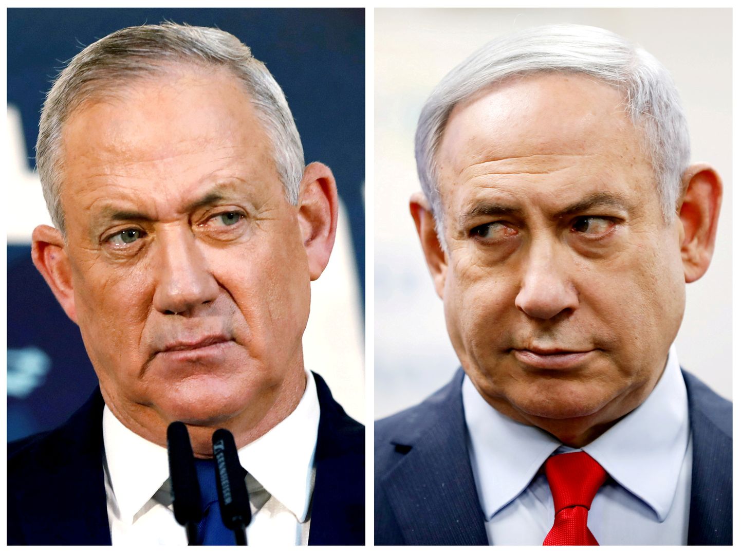 Iisraeli parlamendi spiiker Benny Gantz (vasakul) ja peaminister Benjamin Netanyahu (paremal).